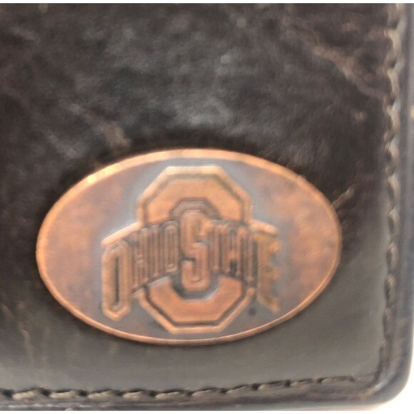 Fossil Ohio State Leather Wallet Keychain Credit Card ID Brown Folding Flip - Picture 3 of 12